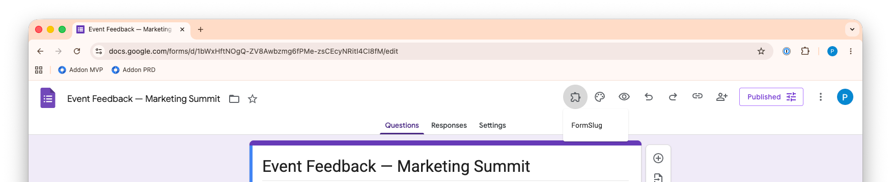 Open add-on in Google Form