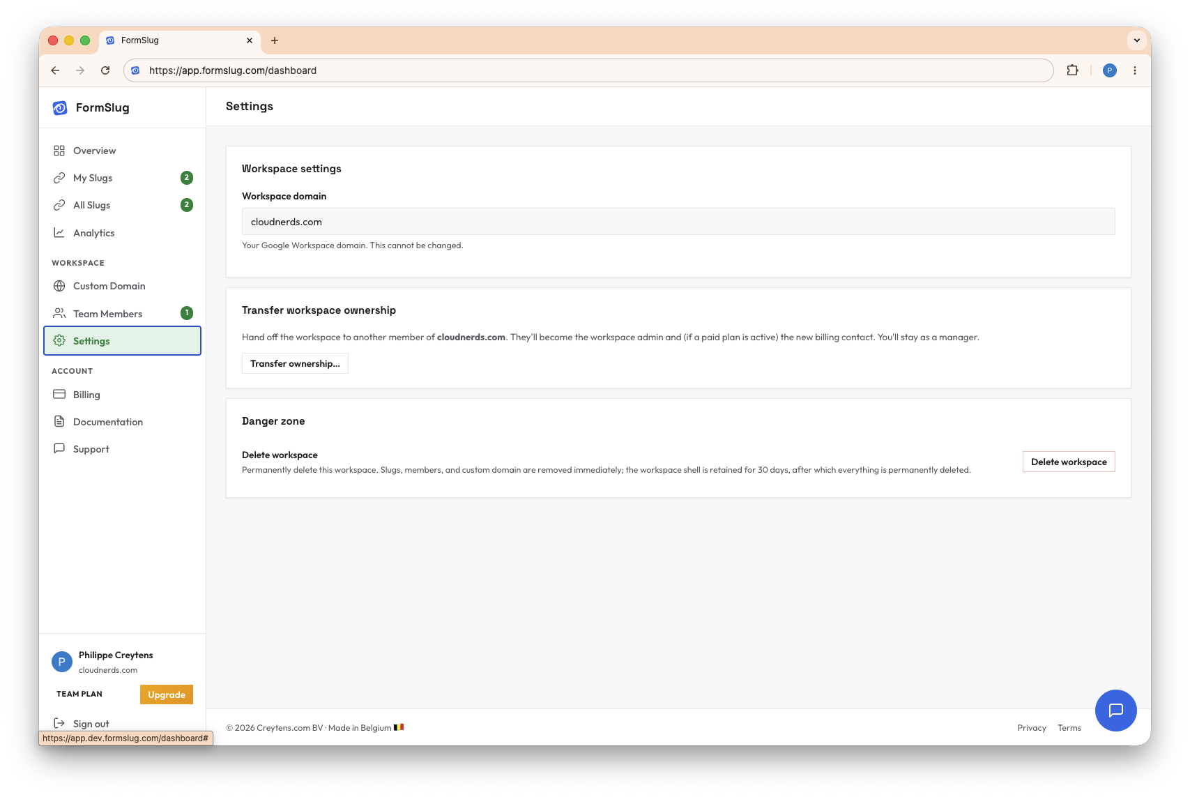 Workspace settings